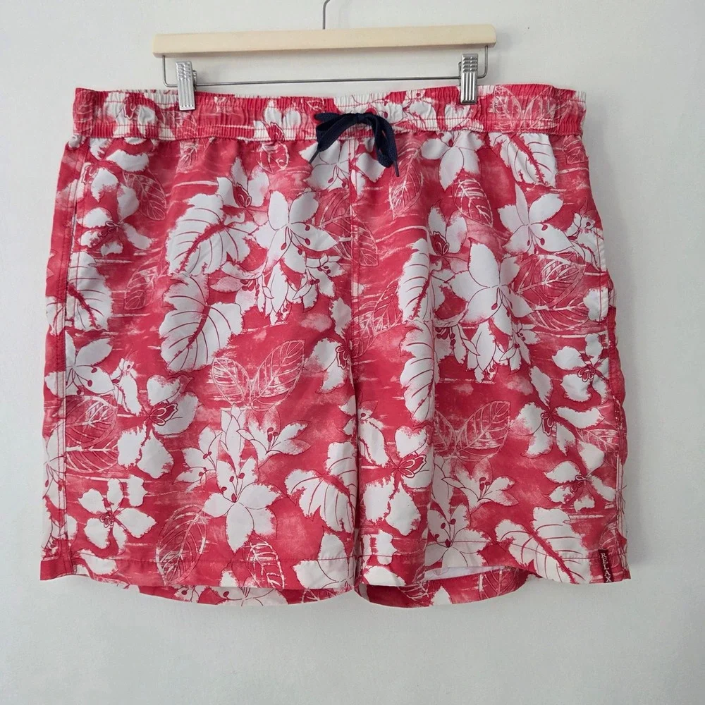 Tommy Bahama Swim Trunks Red Tropical Floral Hibiscus‎ Mens XXL